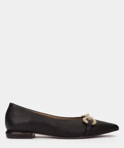 Chaussure Pedro Miralles Ballerines En Cuir Noir Avec Ornements Dorees Nucleo Negro