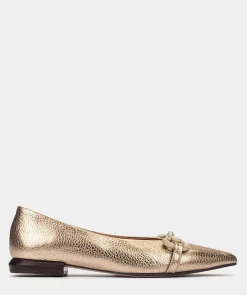 Chaussure Pedro Miralles Ballerines En Cuir Platine Avec Ornements Dores Nucleo Metal Platino