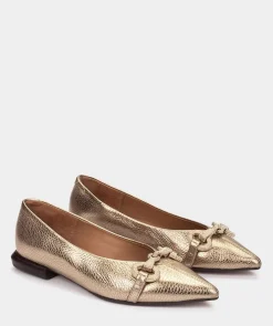 Chaussure Pedro Miralles Ballerines En Cuir Platine Avec Ornements Dores Nucleo Metal Platino