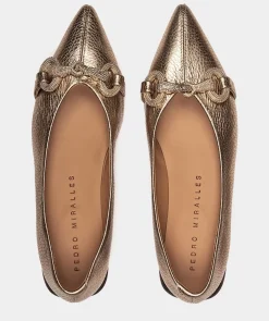 Chaussure Pedro Miralles Ballerines En Cuir Platine Avec Ornements Dores Nucleo Metal Platino