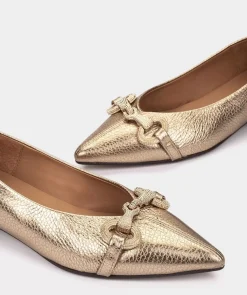 Chaussure Pedro Miralles Ballerines En Cuir Platine Avec Ornements Dores Nucleo Metal Platino