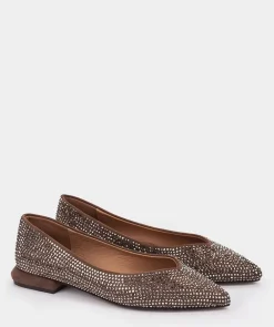 Chaussure Pedro Miralles Ballerines En Tissu Taupe Avec Details Brillants Ante Strech Taupe