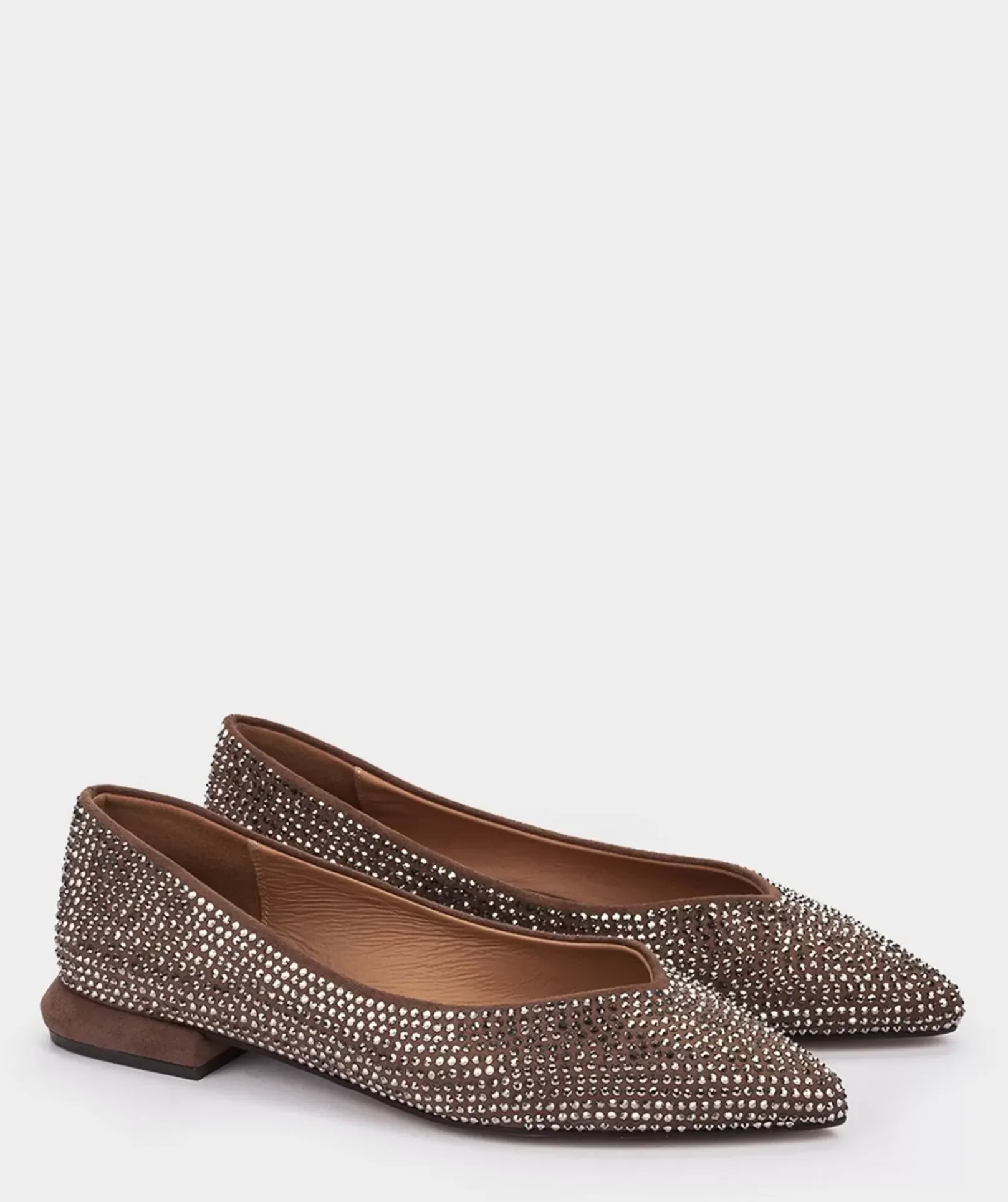Chaussure Pedro Miralles Ballerines En Tissu Taupe Avec Details Brillants Ante Strech Taupe