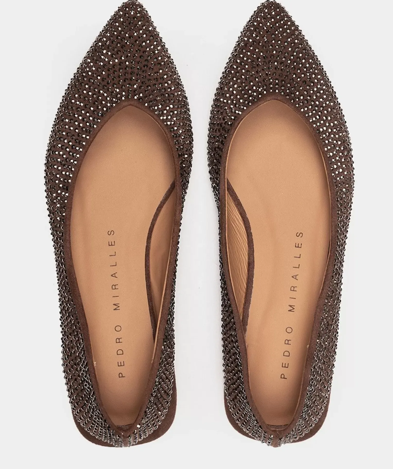 Chaussure Pedro Miralles Ballerines En Tissu Taupe Avec Details Brillants Ante Strech Taupe