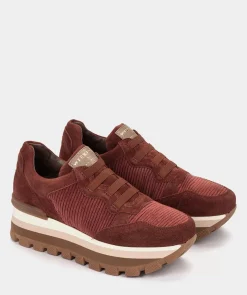 Chaussure Pedro Miralles Baskets En Cuir Bordeaux Velour Rust