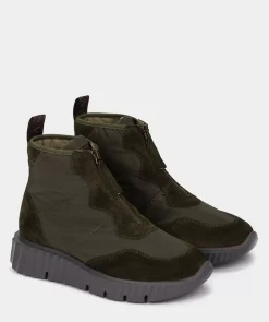 Chaussure Pedro Miralles Baskets En Cuir Fendu Et Textile De Couleur Vert Fonce Meme Kaki