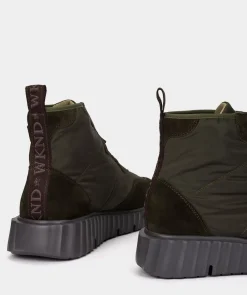 Chaussure Pedro Miralles Baskets En Cuir Fendu Et Textile De Couleur Vert Fonce Meme Kaki