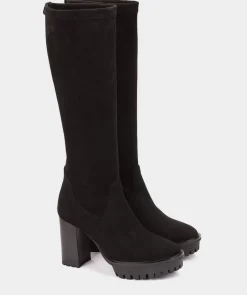 Chaussure Pedro Miralles Bottes A Talons En Tissu Extensible Effet Daim Noir Ante Strech Negro