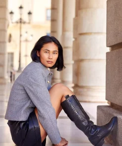 Chaussure Pedro Miralles Bottes Compensees En Cuir Gaufre De Couleur Noire Coco Negro