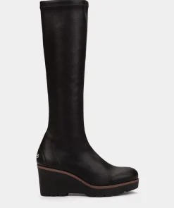 Chaussure Pedro Miralles Bottes En Cuir Vegetalien Extensible A Hauteur Du Genou En Noir Onix Negro