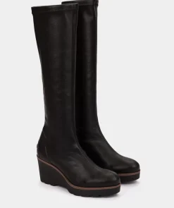 Chaussure Pedro Miralles Bottes En Cuir Vegetalien Extensible A Hauteur Du Genou En Noir Onix Negro