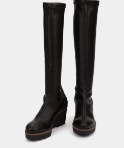 Chaussure Pedro Miralles Bottes En Cuir Vegetalien Extensible A Hauteur Du Genou En Noir Onix Negro