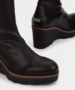 Chaussure Pedro Miralles Bottes En Cuir Vegetalien Extensible A Hauteur Du Genou En Noir Onix Negro