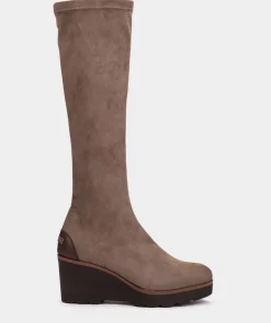 Chaussure Pedro Miralles Bottes Hautes En Tissu Elastique Marron Ante Strech Taupe