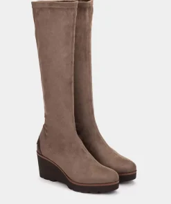 Chaussure Pedro Miralles Bottes Hautes En Tissu Elastique Marron Ante Strech Taupe