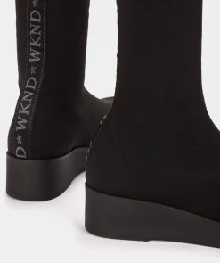 Chaussure Pedro Miralles Bottes Hautes En Tissu Extensible De Couleur Noire Amstel Negro