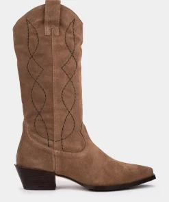 Chaussure Pedro Miralles Bottes Mi-Mollet En Croute De Cuir Marron Velour Birra