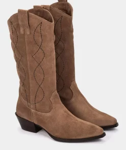 Chaussure Pedro Miralles Bottes Mi-Mollet En Croute De Cuir Marron Velour Birra