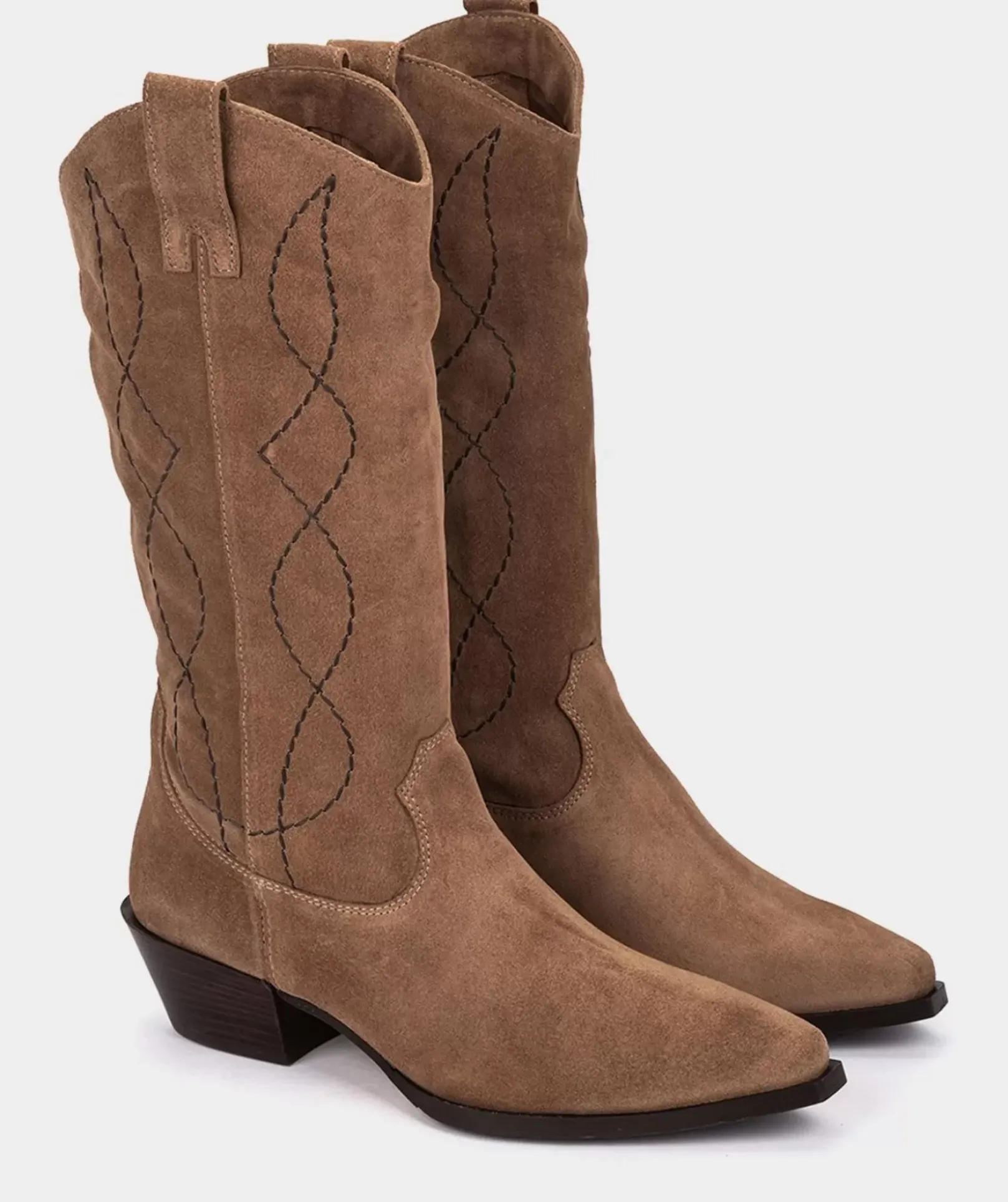 Chaussure Pedro Miralles Bottes Mi-Mollet En Croute De Cuir Marron Velour Birra
