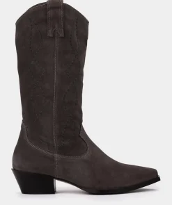 Chaussure Pedro Miralles Bottes Mi-Mollet En Croute De Cuir Grise Velour Iman