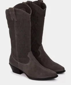 Chaussure Pedro Miralles Bottes Mi-Mollet En Croute De Cuir Grise Velour Iman