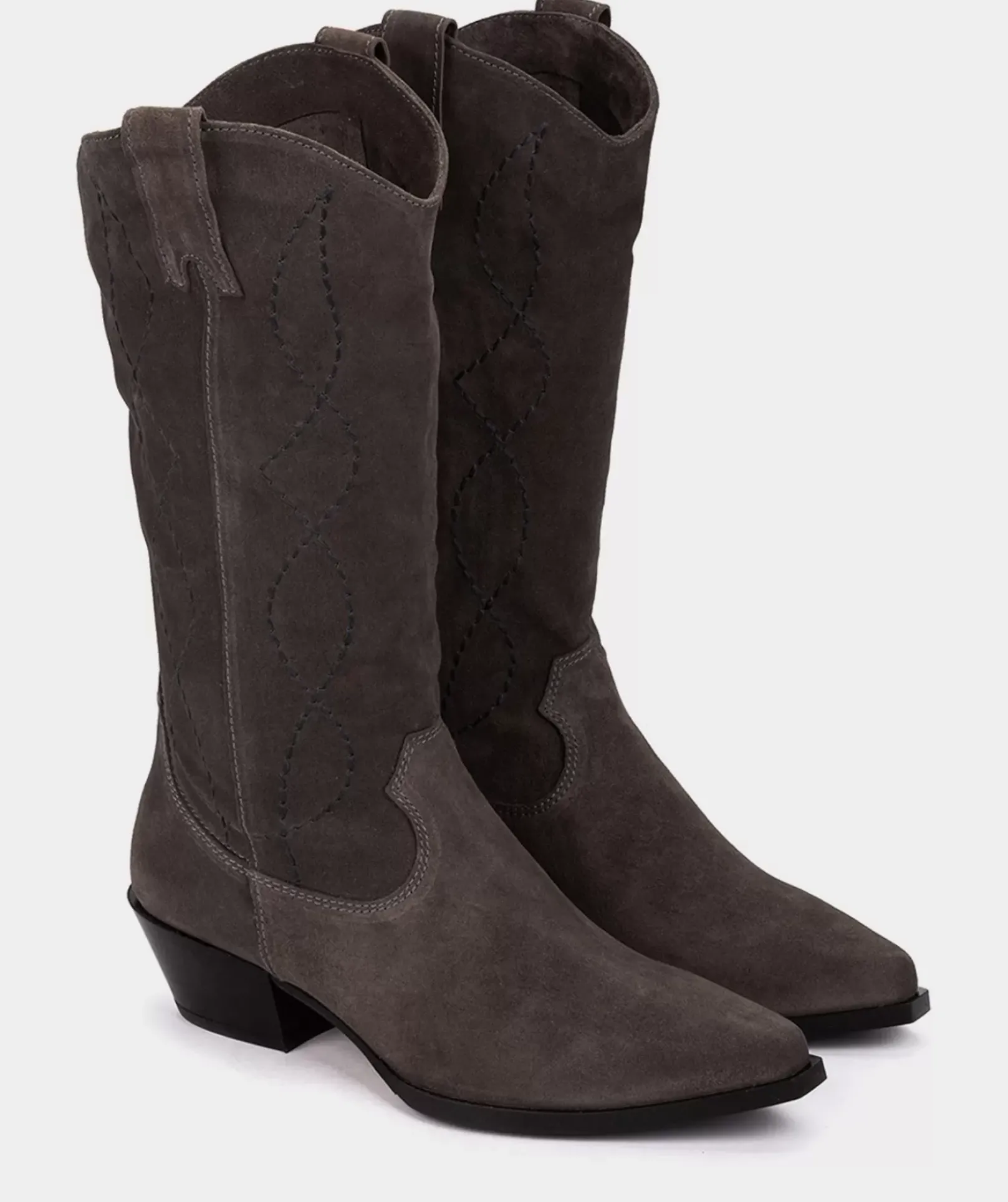 Chaussure Pedro Miralles Bottes Mi-Mollet En Croute De Cuir Grise Velour Iman