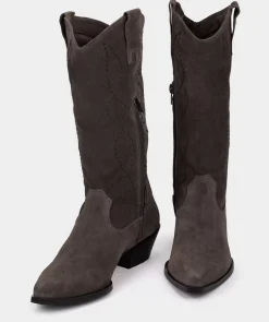 Chaussure Pedro Miralles Bottes Mi-Mollet En Croute De Cuir Grise Velour Iman