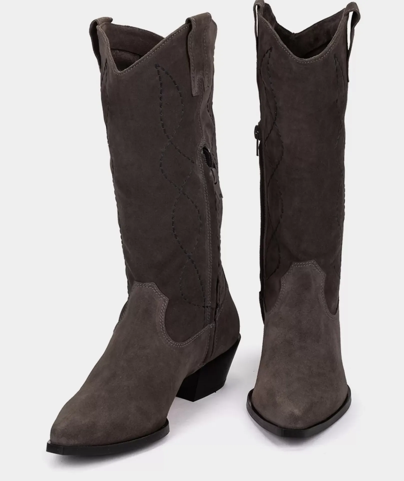 Chaussure Pedro Miralles Bottes Mi-Mollet En Croute De Cuir Grise Velour Iman