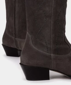 Chaussure Pedro Miralles Bottes Mi-Mollet En Croute De Cuir Grise Velour Iman