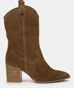 Chaussure Pedro Miralles Bottes Mi-Mollet En Croute De Cuir Marron Avec Une Tige En Cuir Marron Velour Tabaco