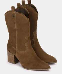 Chaussure Pedro Miralles Bottes Mi-Mollet En Croute De Cuir Marron Avec Une Tige En Cuir Marron Velour Tabaco