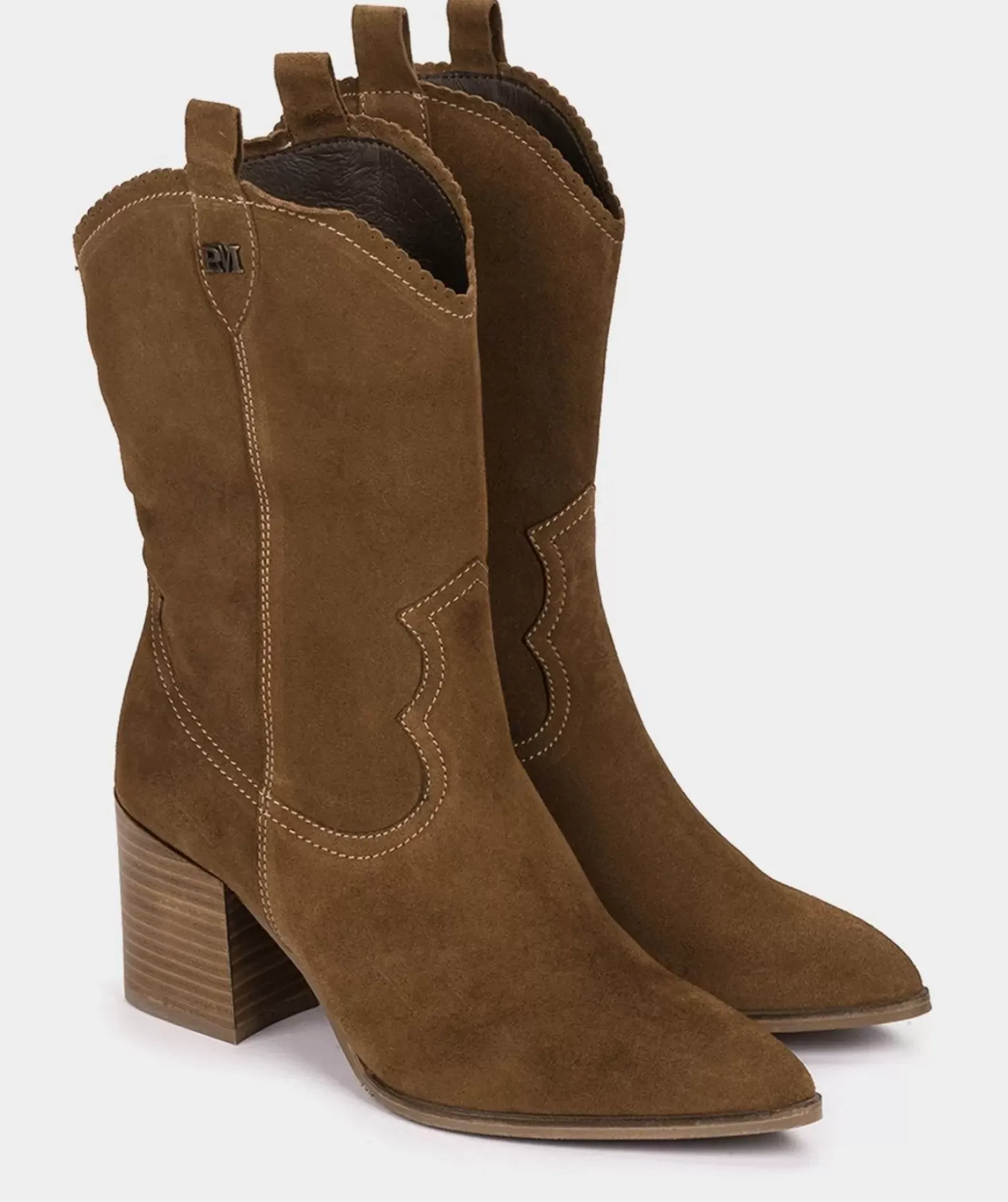 Chaussure Pedro Miralles Bottes Mi-Mollet En Croute De Cuir Marron Avec Une Tige En Cuir Marron Velour Tabaco