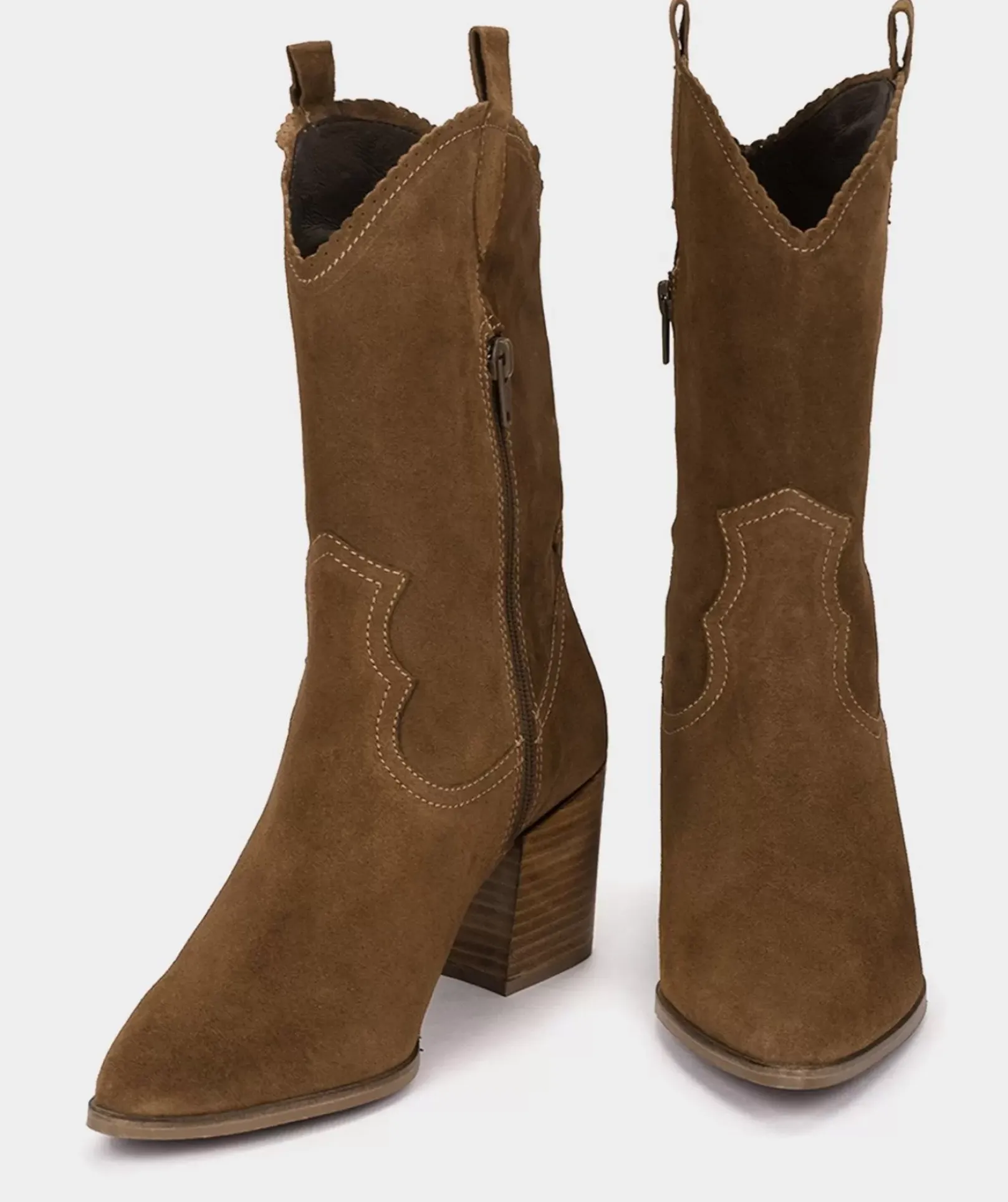 Chaussure Pedro Miralles Bottes Mi-Mollet En Croute De Cuir Marron Avec Une Tige En Cuir Marron Velour Tabaco