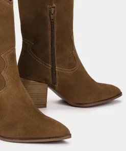 Chaussure Pedro Miralles Bottes Mi-Mollet En Croute De Cuir Marron Avec Une Tige En Cuir Marron Velour Tabaco