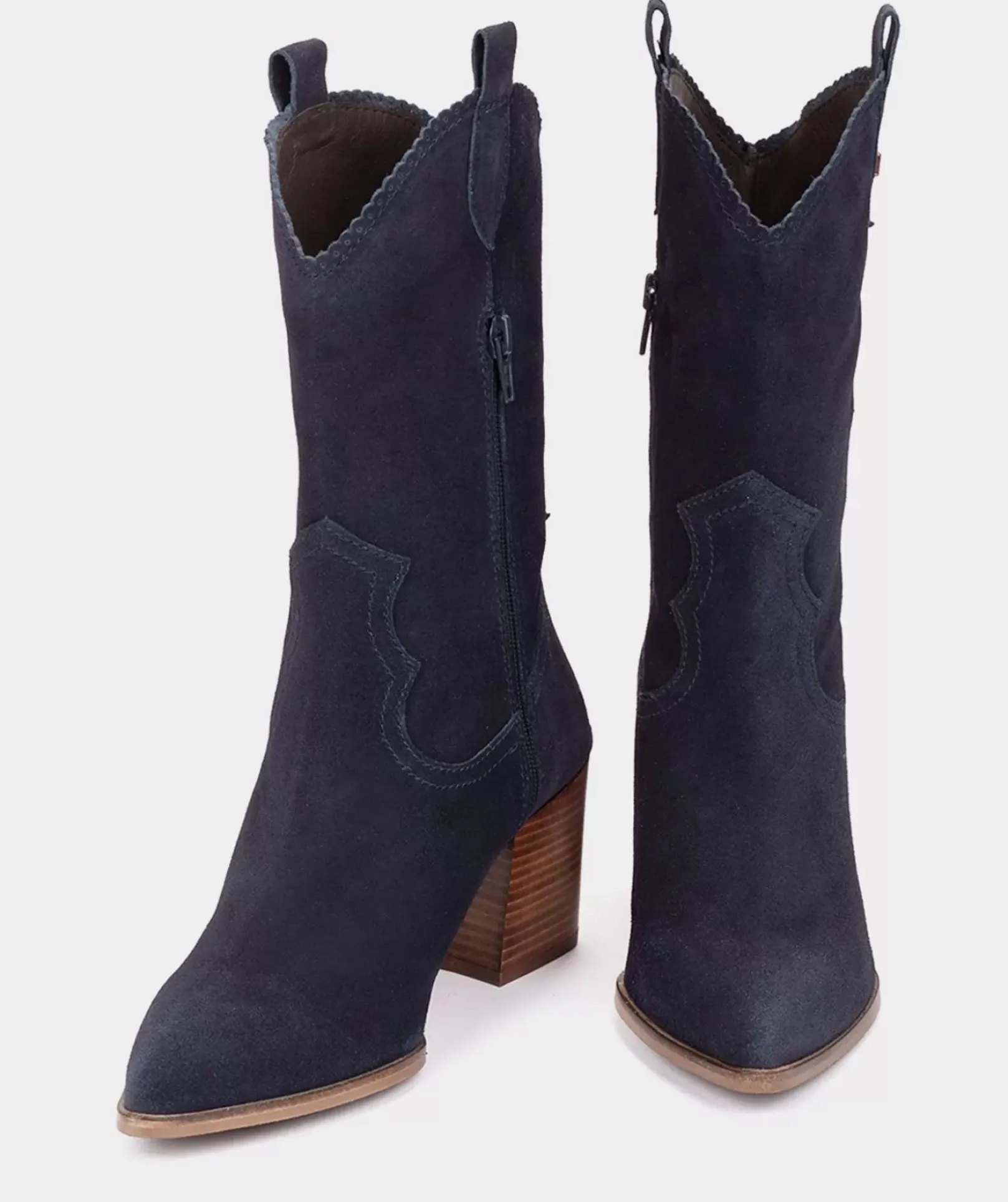Chaussure Pedro Miralles Bottes Mi-Mollet En Croute De Cuir De Couleur Bleu Marine Velour Navy