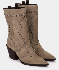 Chaussure Pedro Miralles Bottes Mi-Mollet En Cuir Fendu De Couleur Beige Velour Marmota