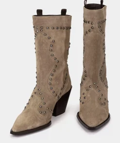 Chaussure Pedro Miralles Bottes Mi-Mollet En Cuir Fendu De Couleur Beige Velour Marmota