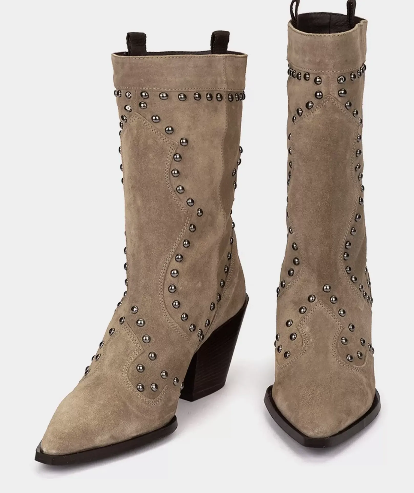 Chaussure Pedro Miralles Bottes Mi-Mollet En Cuir Fendu De Couleur Beige Velour Marmota