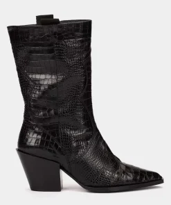 Chaussure Pedro Miralles Bottes Mi-Mollet En Cuir Gaufre Noir Coco Negro