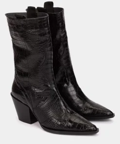 Chaussure Pedro Miralles Bottes Mi-Mollet En Cuir Gaufre Noir Coco Negro