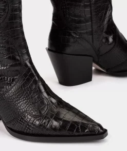 Chaussure Pedro Miralles Bottes Mi-Mollet En Cuir Gaufre Noir Coco Negro