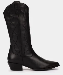 Chaussure Pedro Miralles Bottes Mi-Mollet En Cuir Noir Elit Negro