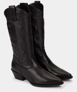Chaussure Pedro Miralles Bottes Mi-Mollet En Cuir Noir Elit Negro