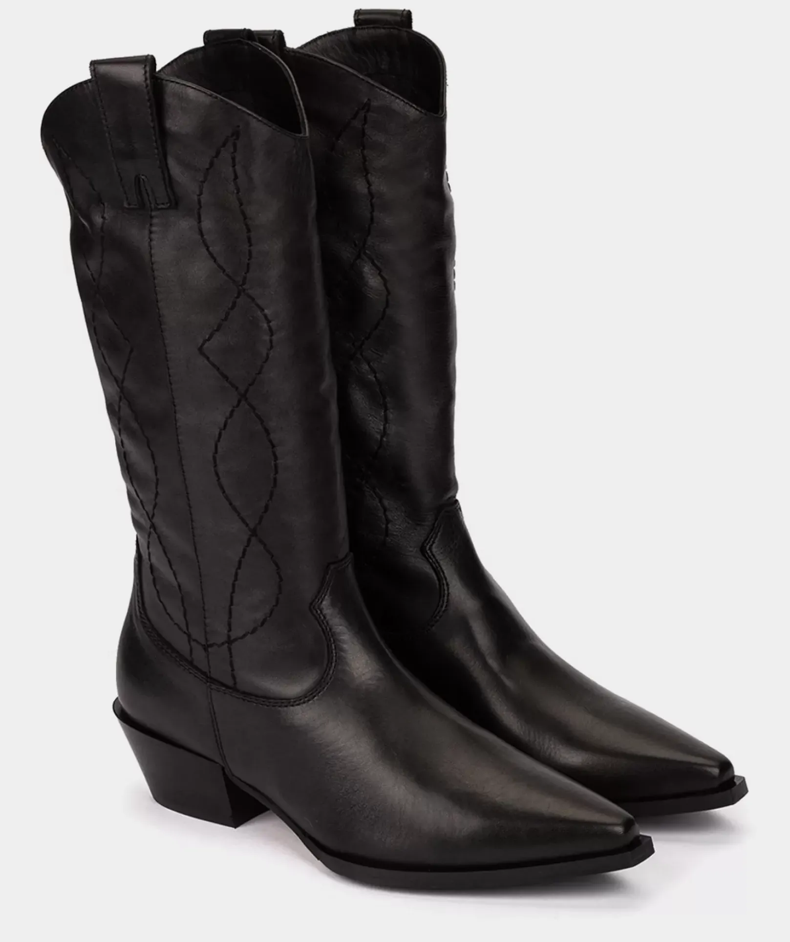 Chaussure Pedro Miralles Bottes Mi-Mollet En Cuir Noir Seta Negro