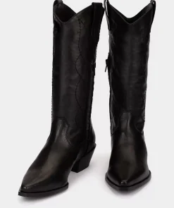 Chaussure Pedro Miralles Bottes Mi-Mollet En Cuir Noir Seta Negro