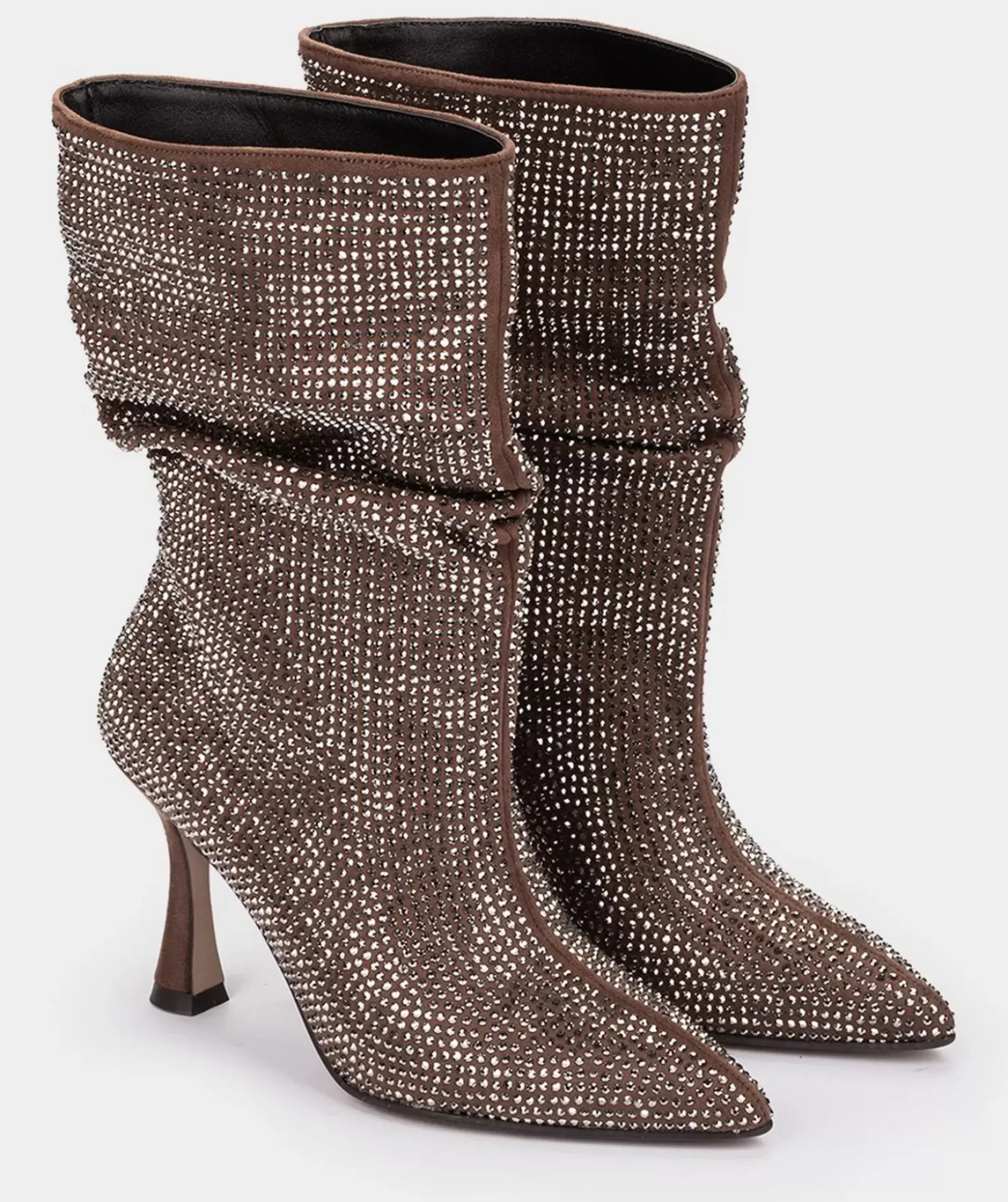 Chaussure Pedro Miralles Bottes Mi-Mollets Avec Strass Ante Strech Taupe