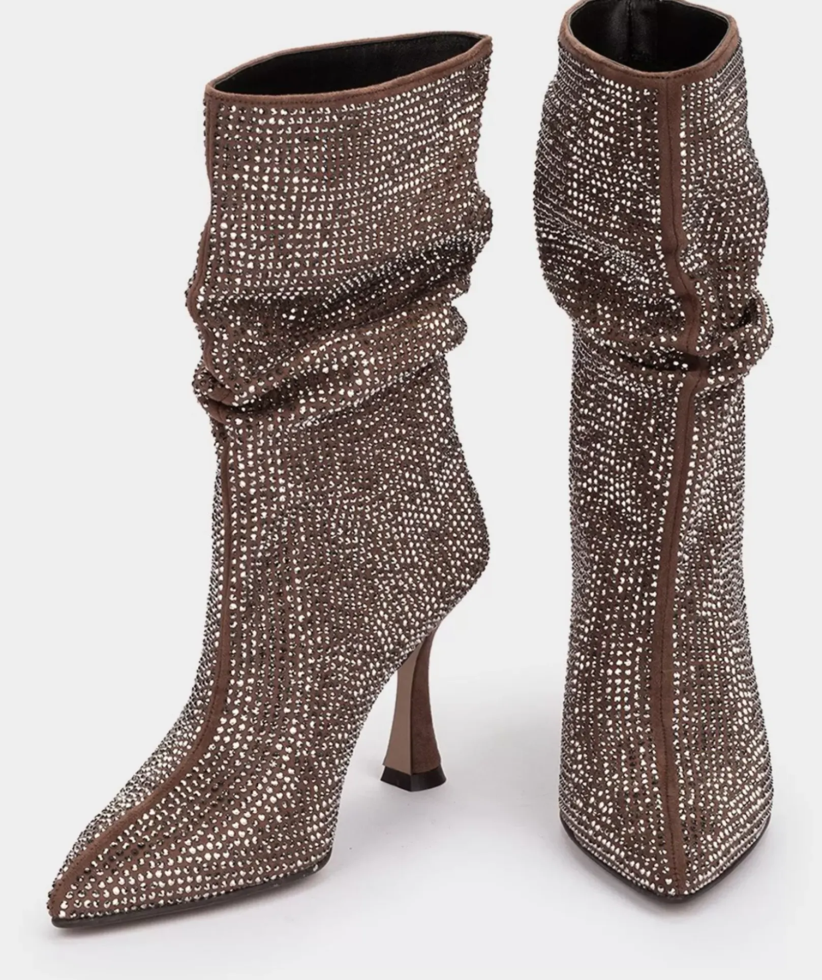 Chaussure Pedro Miralles Bottes Mi-Mollets Avec Strass Ante Strech Taupe