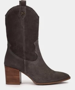 Chaussure Pedro Miralles Bottes Mi-Mollets En Croute De Cuir De Couleur Grise Velour Iman