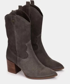 Chaussure Pedro Miralles Bottes Mi-Mollets En Croute De Cuir De Couleur Grise Velour Iman
