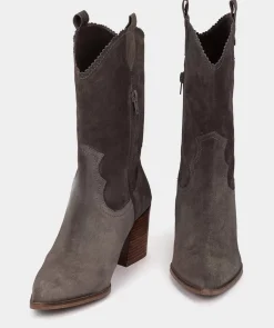 Chaussure Pedro Miralles Bottes Mi-Mollets En Croute De Cuir De Couleur Grise Velour Iman